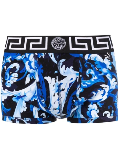 Shop Versace Baroccoflage-print Boxers In Blue