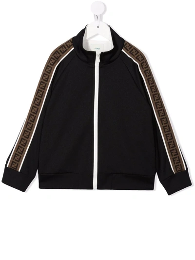 Shop Fendi Ff-logo Tape Zipped Jacket In Black