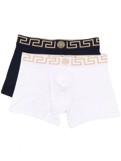 Shop Versace Two-pack Greca-waistband Boxers In White