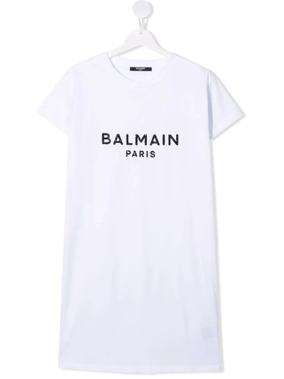 Shop Balmain Teen Logo-print T-shirt In White