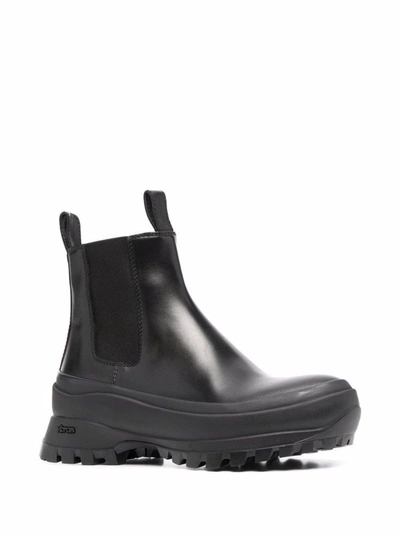 Jil Sander Boston Leather Ankle Boots With Vibram Sole In Black