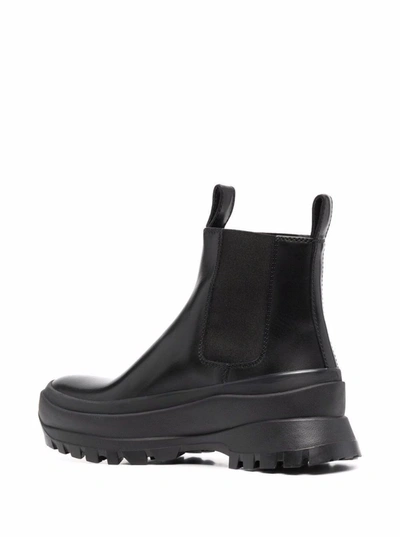 Jil Sander Boston Leather Ankle Boots With Vibram Sole In Black
