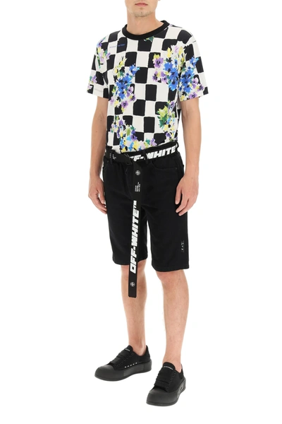 Shop Off-white Check Flowers Print T-shirt In White,black,yellow