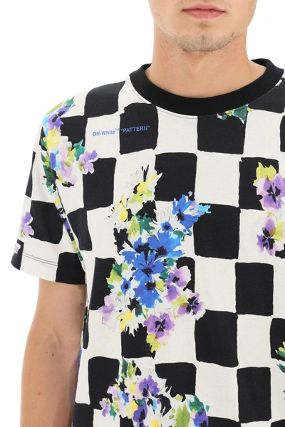 Shop Off-white Check Flowers Print T-shirt In White,black,yellow