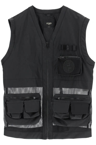 Shop Fendi Cotton And Mesh Vest In Black