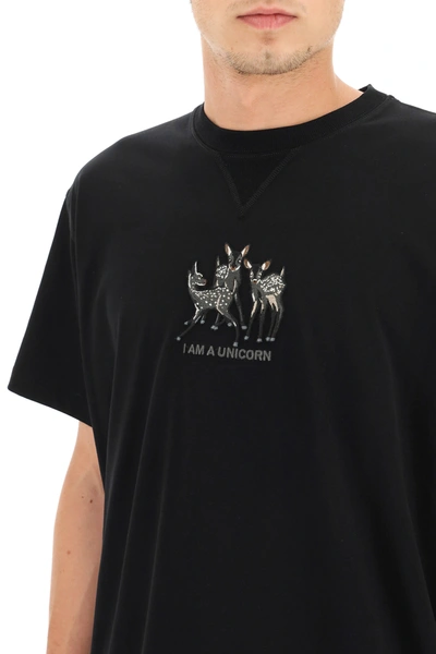 Shop Burberry Brycen T-shirt With 'i Am A Unicorn' Embroidery In Black