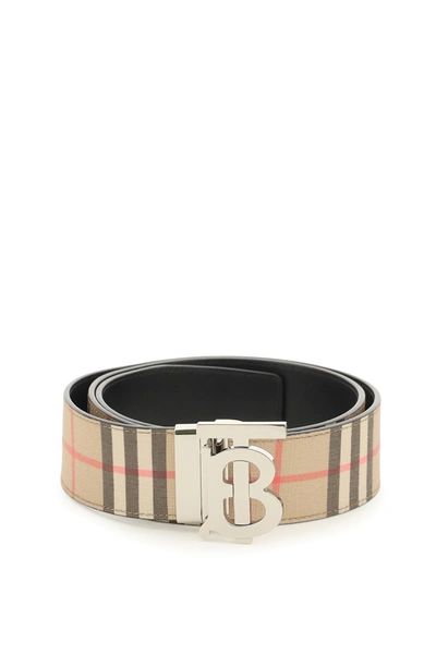 Shop Burberry Tb Buckle Belt In Beige,black,red