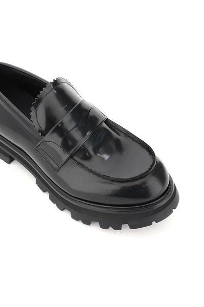 Shop Alexander Mcqueen Brushed Leather Loafers In Black