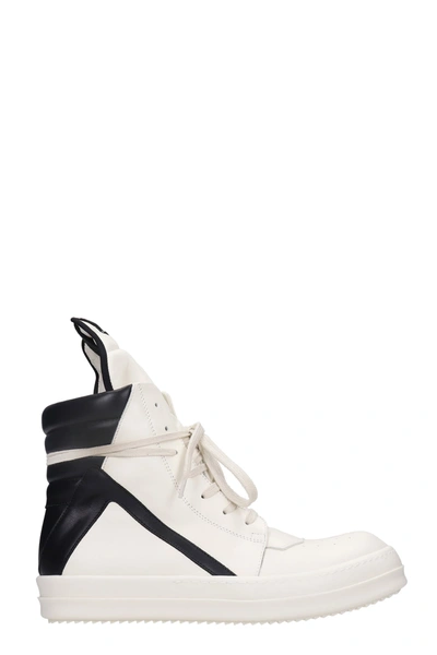 Shop Rick Owens Geobasket Sneakers In White Leather