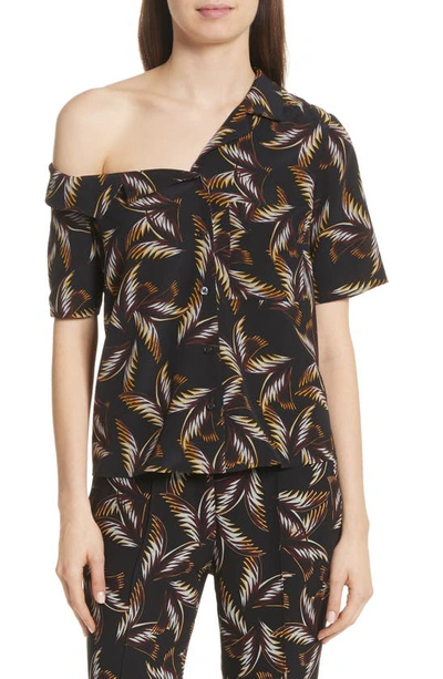 Shop A.l.c Josephine One Shoulder Print Silk Blouse In Black