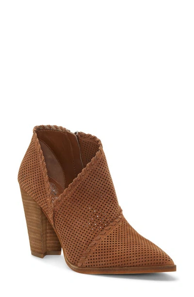 Shop Vince Camuto Lamorna Perforated Pointy Toe Bootie In Seed Brown Suede