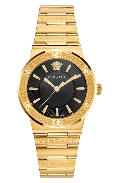 Shop Versace Greca Logo Bracelet Watch, 38mm In Gold/ Black/ Gold