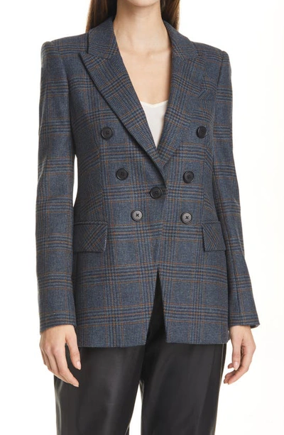 Shop Veronica Beard Yareli Plaid Wool Jacket In Navy Multi