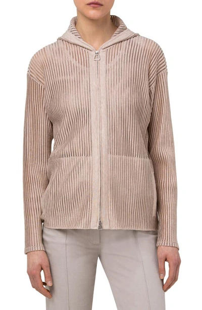 Shop Akris Sheer Rib Silk & Cotton Blend Sweater Hoodie In Bleach