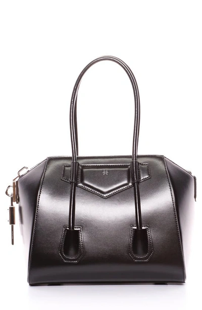 Shop Givenchy Small Antigona Lock Leather Satchel In Black