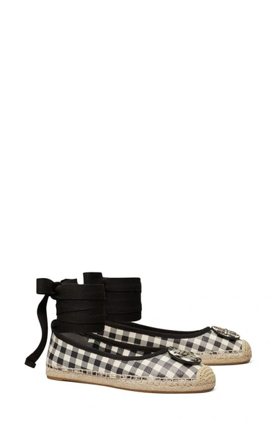 Shop Tory Burch Minnie Espadrille Ballet Flat In Black/ New Ivory Gingham