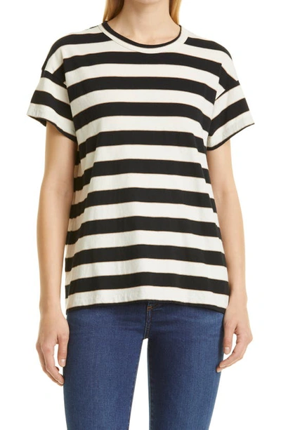 Shop The Great The Boxy Crew Stripe T-shirt In Black Rugby Stripe