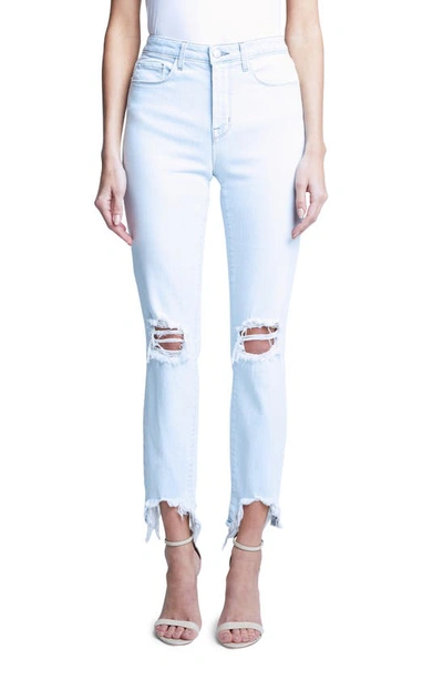 Shop L Agence High Line Destroyed Chewed Hem Crop Skinny Jeans In Fade Out