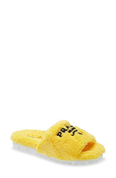 Shop Prada Logo Slide Sandal In Giallo/ Nero
