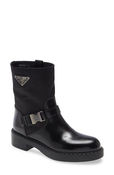 Shop Prada Chocolate Logo Harness Boot In Nero