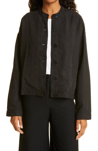Shop Eileen Fisher Band Collar Jacket In Black