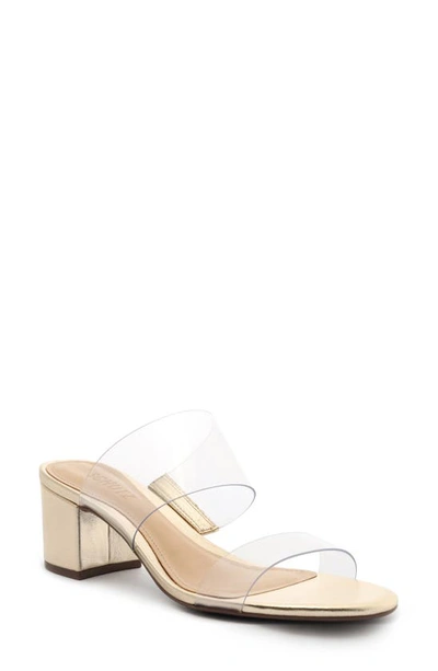 Shop Schutz Victorie Block Heel Slide Sandal In Transparente/ Platina