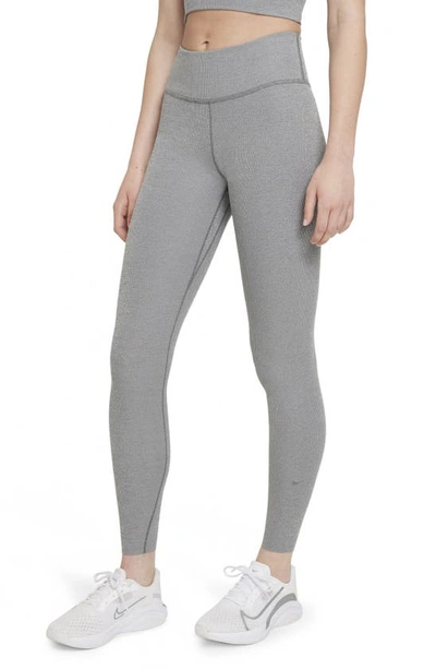 Shop Nike One Luxe Dri-fit Rib Leggings In Iron Grey/ Heather/ Clear