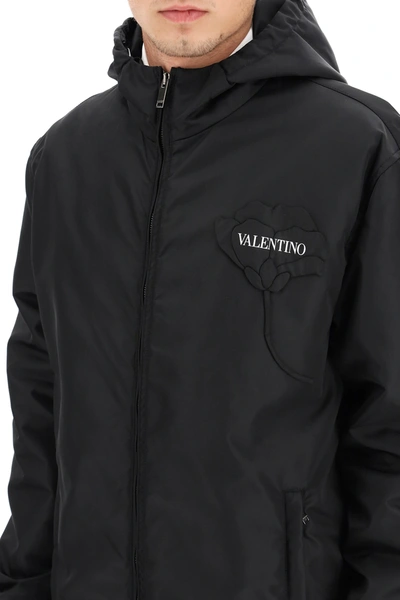 Shop Valentino Men's Garden Embroidery Raincoat In Black