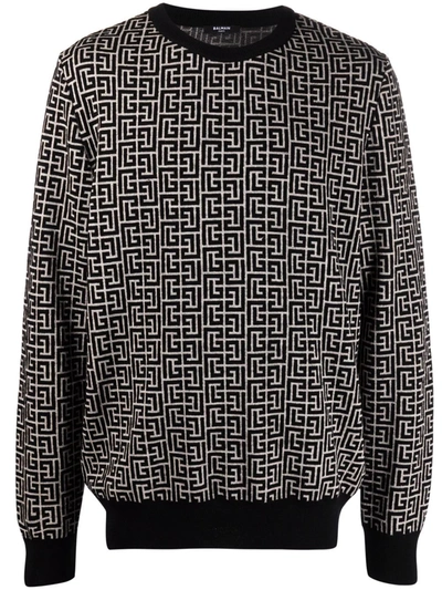 Shop Balmain Monogram-pattern Jumper In Schwarz