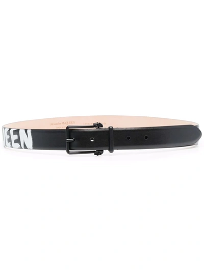 Shop Alexander Mcqueen Logo Paint Print Belt In Schwarz