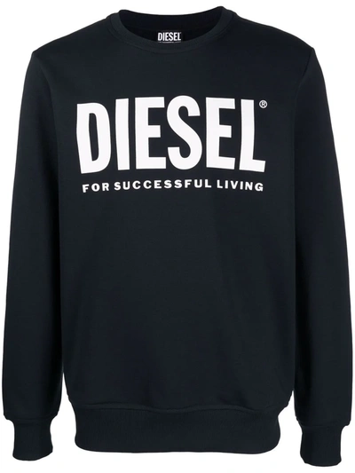 Shop Diesel Logo-print Crew Neck Sweatshirt In Blau