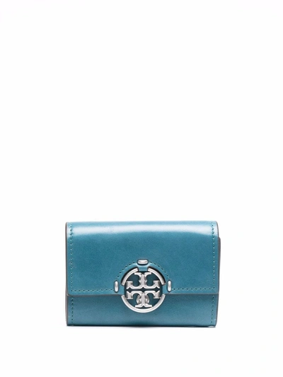 Tory Burch Brisk Blue Miller Glazed Leather Wallet Crossbody Bag