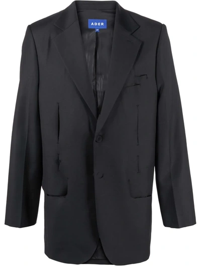 Shop Ader Error Wool-blend Distressed Blazer In Black