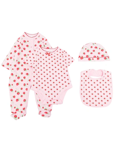 Shop Rachel Riley Strawberry-print Newborn Gift Set In Pink