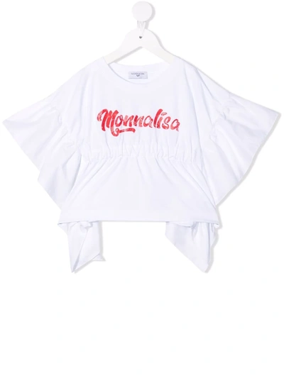 Shop Monnalisa Logo-print Ruffled Cotton Top In White