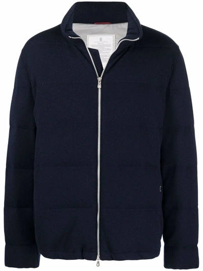 Shop Brunello Cucinelli Padded Zipped Cashmere Jacket In Blue