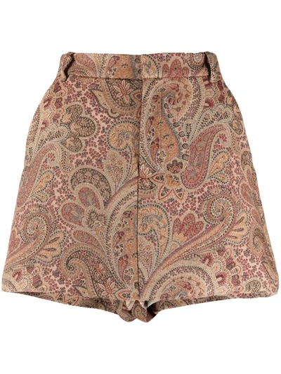 Shop Etro Jacquard Short Culottes In Brown