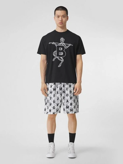 Shop Burberry Mythical Alphabet Motif Cotton T-shirt – Unisex In Black