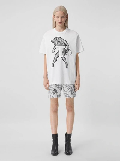 Shop Burberry Mythical Alphabet Motif Cotton T-shirt – Unisex In White
