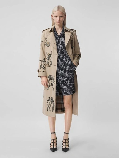 Shop Burberry Mythical Alphabet Embroidered Cotton Trench Coat In Honey
