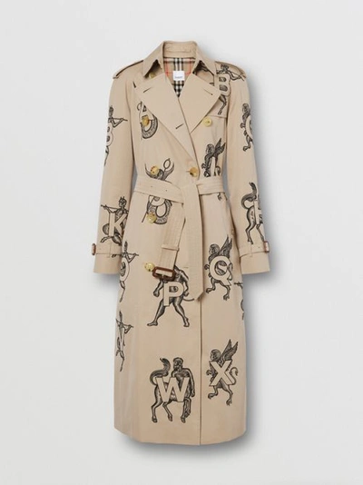 Shop Burberry Mythical Alphabet Embroidered Cotton Trench Coat In Honey