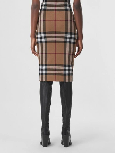 Shop Burberry Check Cotton Silk Blend Jacquard Skirt In Birch Brown