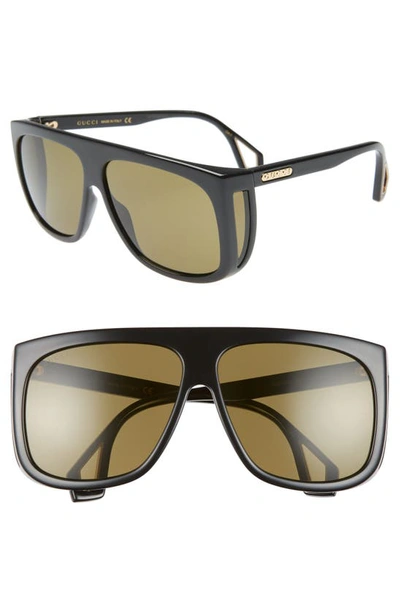 Shop Gucci 62mm Oversize Flat Top Sunglasses In Shny Blk Mazzu/grn Solid