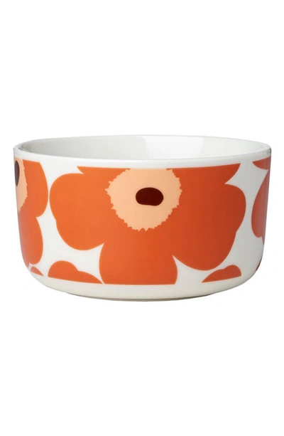 Shop Marimekko Unikko Bowl In White/apricot/dark Brown