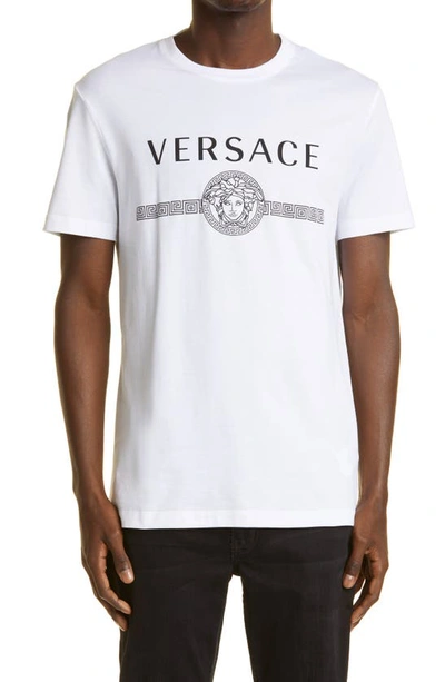Shop Versace Medusa Logo Cotton Tee In Optical White