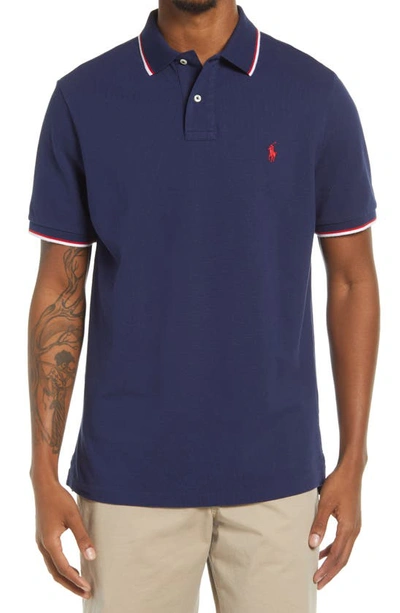 Shop Polo Ralph Lauren Solid Cotton Polo Shirt In Navy
