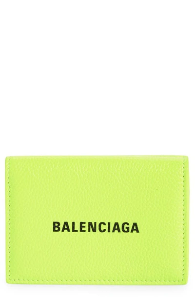 Shop Balenciaga Mini Logo Leather Wallet In Fluorescent Yellow