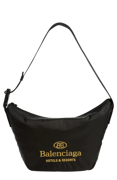 Shop Balenciaga Embroidered Hotel Logo Belt Bag In Black