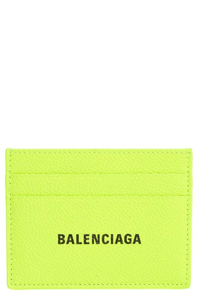 Shop Balenciaga Logo Leather Card Case In Flou Yellow