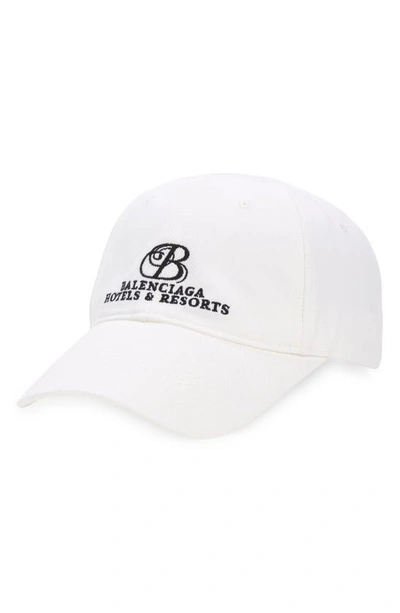 Shop Balenciaga Embroidered Hotel Logo Baseball Cap In White/ Black